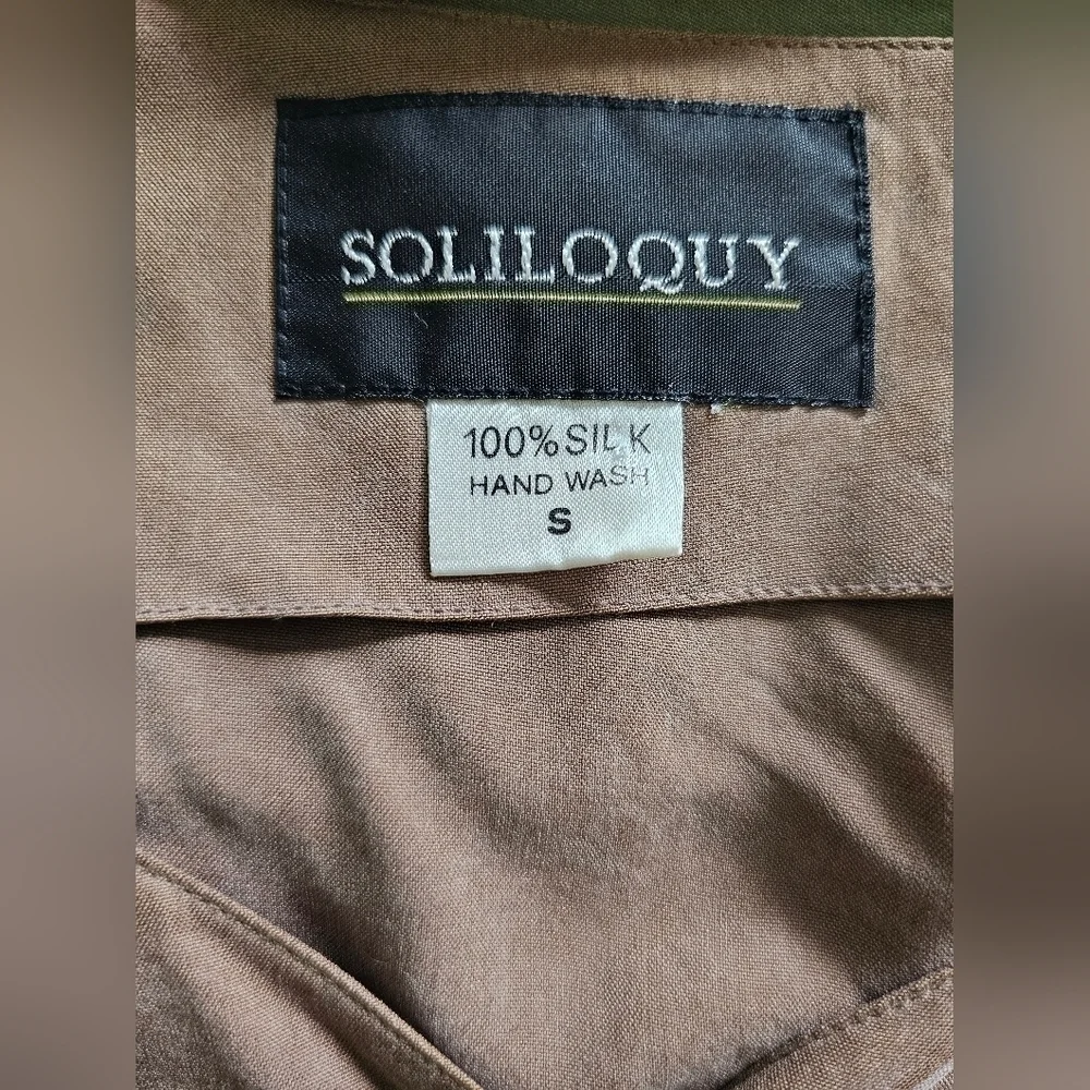 SOLILOQUY 100% silk button-up brown vest women's small - Picture 3 of 5